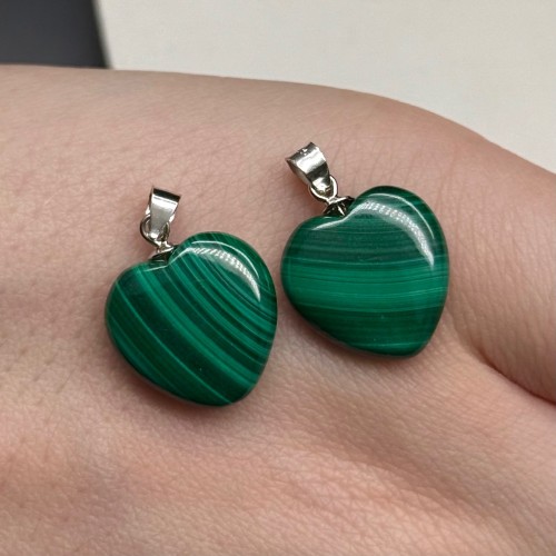 Подвеска, Малахит (Конго), "Сердце",  SS 925, размер 15 мм, цена за 1 шт.