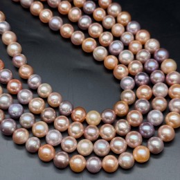 Каменные бусины, Жемчуг, микс цветов, 7А, шар, размер 8-9 мм, длина нити 40 см