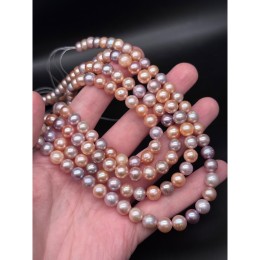 Каменные бусины, Жемчуг, микс цветов, 7А, шар, размер 8-9 мм, длина нити 40 см