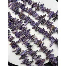 Каменные бусины, Чароит, фриформы, палочки, размер ~10-18х3 мм, длина нити 39 см