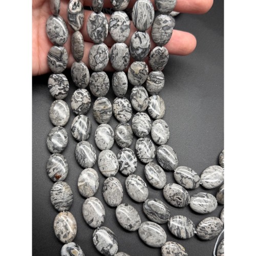 Каменные бусины, Яшма картографическая, Доломит, плоский овал, 18х13 мм, длина нити 39 см