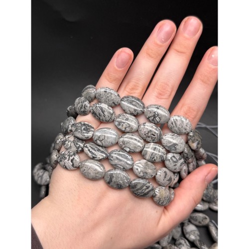 Каменные бусины, Яшма картографическая, Доломит, плоский овал, 18х13 мм, длина нити 39 см