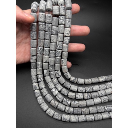 Каменные бусины, Яшма картографическая, Доломит, матовая, трубочки (столбики), 12х10 мм, длина нити 39 см