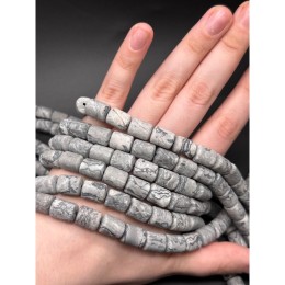 Каменные бусины, Яшма картографическая, Доломит, матовая, трубочки (столбики), 12х10 мм, длина нити 39 см