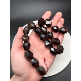 Каменные бусины, Раухтопаз, Дымчатый Кварц, фриформы, огранка, 21х17 мм, длина нити 19 см