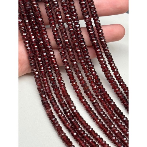 Каменные бусины, Гранат, экстра люкс, огранка, рондель, 5,5х3,5 мм, длина нити 39 см