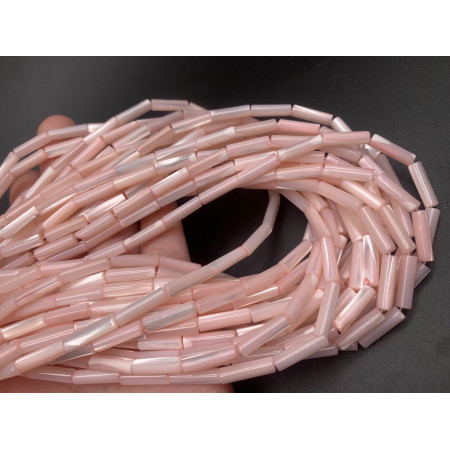 Каменные бусины, Перламутр светло розовый, тонированный, столбики (трубочки), 13х4 мм, длина нити 38 см