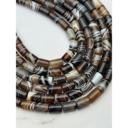 Каменные бусины, Сардоникс, трубочки (столбики), 8х12 мм, длина нити 39 см