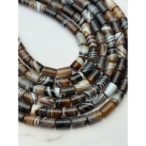 Каменные бусины, Сардоникс, трубочки (столбики), 8х12 мм, длина нити 39 см