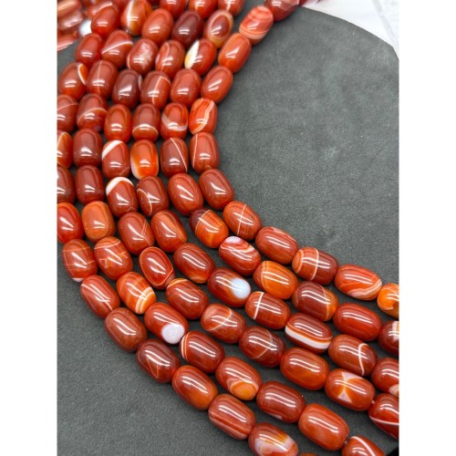 Каменные бусины, Сардоникс, бочонок, 14х9 мм, длина нити 38 см