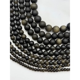 Каменные бусины, Обсидиан золотой, матовый, шарик гладкий, 10 мм, длина нити 38 см