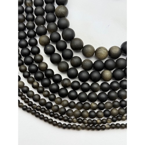 Каменные бусины, Обсидиан золотой, матовый, шарик гладкий, 4 мм, длина нити 38 см