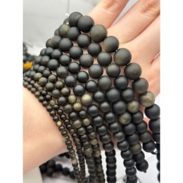 Каменные бусины, Обсидиан золотой, матовый, шарик гладкий, 10 мм, длина нити 38 см