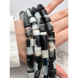 Каменные бусины, Агат в кварце, столбики (трубочки), с гранями, размер~14-16х12 мм, длина нити 39 см