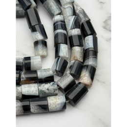 Каменные бусины, Агат в кварце, столбики (трубочки), с гранями, размер~14-16х12 мм, длина нити 39 см