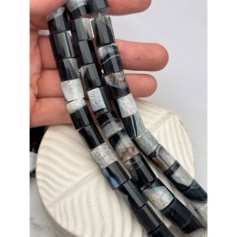 Каменные бусины, Агат в кварце, столбики (трубочки), с гранями, размер~14-16х12 мм, длина нити 39 см