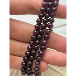 Каменные бусины, Гранат, Альмандин, 3А, шарик гладкий, 6 мм, браслет, 30 бусин, длина нити 19 см