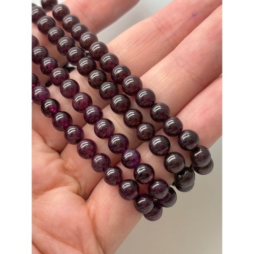 Каменные бусины, Гранат, Альмандин, 3А, шарик гладкий, 6 мм, браслет, 30 бусин, длина нити 19 см