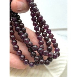 Каменные бусины, Гранат, Альмандин, 3А, шарик гладкий, 6 мм, браслет, 30 бусин, длина нити 19 см