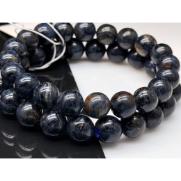 Каменные бусины, Петерсит, синий, люкс, шарик гладкий, 10-10,5 мм, браслет, 20 бусины, длина нити 19 см