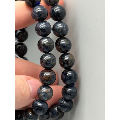 Каменные бусины, Петерсит, синий, люкс, шарик гладкий, 10-10,5 мм, браслет, 20 бусины, длина нити 19 см