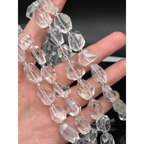 Каменные бусины, Горный хрусталь, люкс, фриформы, огранка, ~12-16х11 мм, длина нити 38 см
