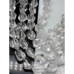 Каменные бусины, Горный хрусталь, люкс, фриформы, огранка, ~12-16х11 мм, длина нити 19 см