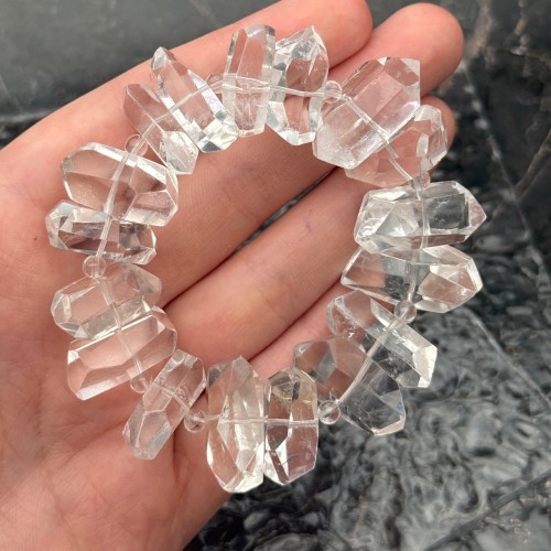 Каменные бусины, Горный хрусталь, экстра люкс, №3, фриформы, огранка, ~26х14 мм, длина нити 19 см