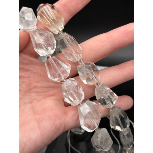 Каменные бусины, Горный хрусталь, люкс, фриформы, огранка, ~22-26х14 мм, длина нити 38 см