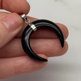 Подвеска, Лунница, Агат черный, т.н. "Оникс", фурнитура-цвет серебро, размер 33 мм, цена за 1 шт.