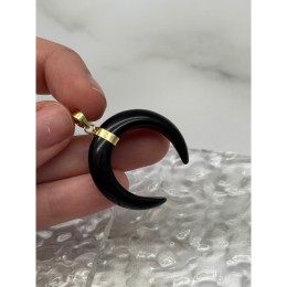 Подвеска, Лунница, Агат черный, т.н. "Оникс", фурнитура-цвет золото, размер 33 мм, цена за 1 шт.