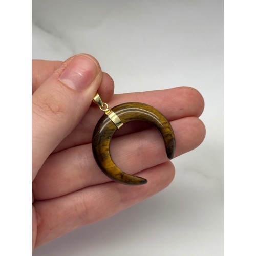 Подвеска, Лунница, Тигровый глаз, фурнитура-цвет золото, размер 33 мм, цена за 1 шт.