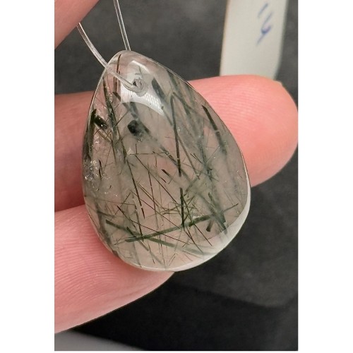 Подвеска №3, Рутиловый кварц, зеленый, капля, размер 26х19 мм, цена за 1 шт.