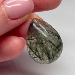 Подвеска №5, Рутиловый кварц, зеленый, капля, размер 26х19 мм, цена за 1 шт.