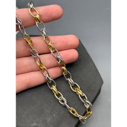 Цепь № 55, цвет серебро-золото, биколор размер звена 12х8 и 9х7 мм, цена за 0,5 метра