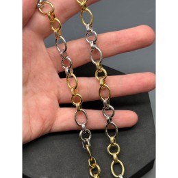 Цепь № 56, цвет серебро-золото, биколор размер звена 13х10 и 9х3 мм, цена за 0,5 метра