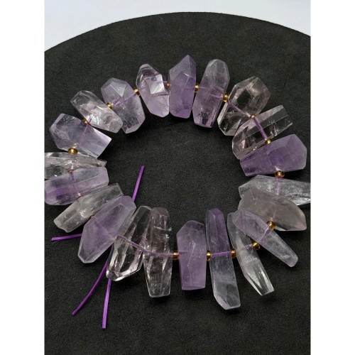 Каменные бусины, Аметист лавандовый, экстра люкс, фриформы, огранка, ~21х8 мм, длина нити 19 см