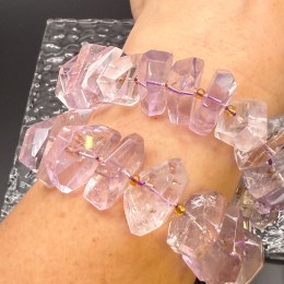 Каменные бусины, Аметист лавандовый, экстра люкс, фриформы, огранка, ~21х8 мм, длина нити 19 см