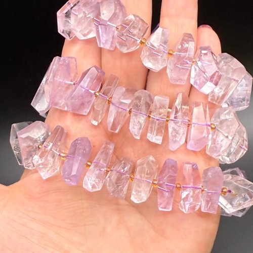 Каменные бусины, Аметист лавандовый, экстра люкс, фриформы, огранка, ~21х8 мм, длина нити 19 см