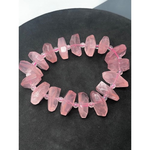 Каменные бусины, Розовый кварц, мадагаскарский, экстра люкс, №3, фриформы, огранка, ~19х9 мм, длина нити 19 см