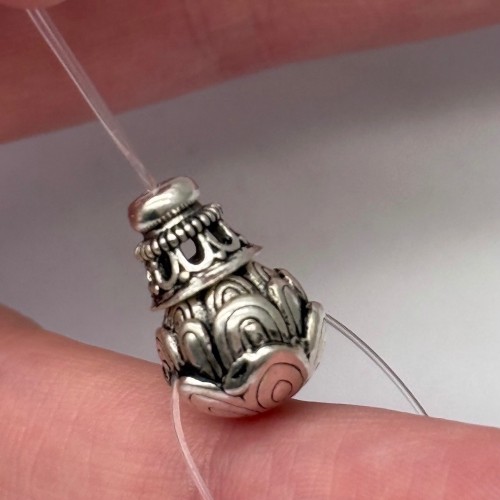 Бусина, для четок и мал, тайское серебро, размер 11 мм (бусина), 8 мм (шапочка),  цена за 1 шт.