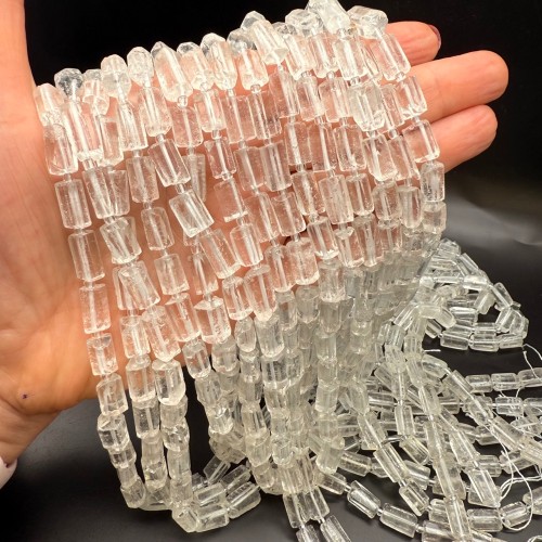 Каменные бусины, Горный хрусталь, столбики (трубочки), с гранями, фриформы, размер~12х7 мм, длина нити 40 см