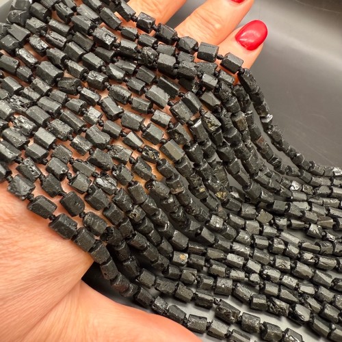 Каменные бусины, Турмалин, чёрный, Шерл, не обработанный, фриформы, 6-8 мм, длина нити 40 см