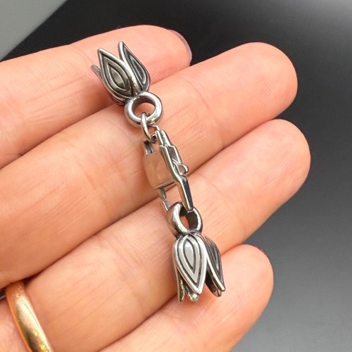 Замочек, карабин, нержавеющая сталь, размер 13 мм, с концевиками тюльпан, общая длина 38 мм