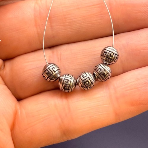 Бусина, Шар с Меандром (греческий узор), нержавеющая сталь, размер 6 мм