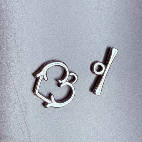 Замочек, тогл, нержавеющая сталь, палочка 15 мм, сердечко 15 мм