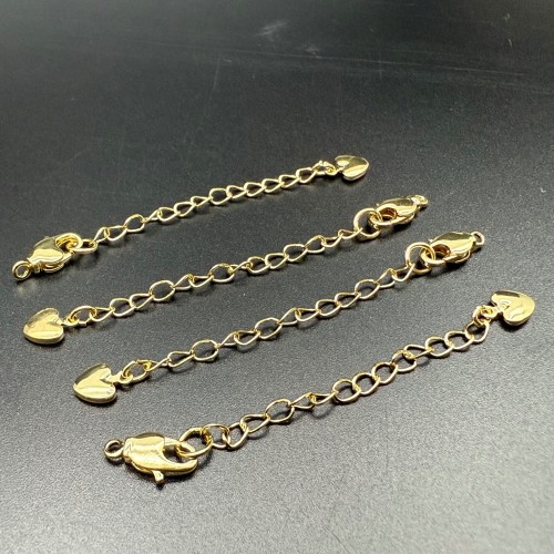 Карабин, замочек, лобстер, родий/латунь, под золото, 12 мм, с удлинителем 45 мм, подвеска сердце, цена за 1 шт