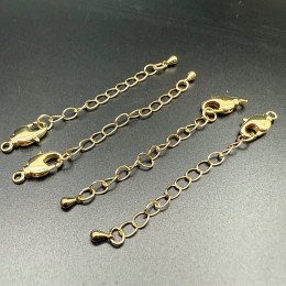 Карабин, замочек, лобстер, родий/латунь, под золото, 14 мм, с удлинителем 40 мм, подвеска капля, цена за 1 шт