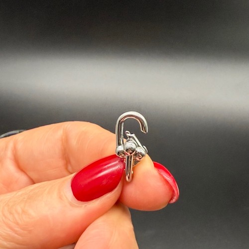 Карабин, родий/латунь, цвет серебро, размер 20х9 мм, цена за шт