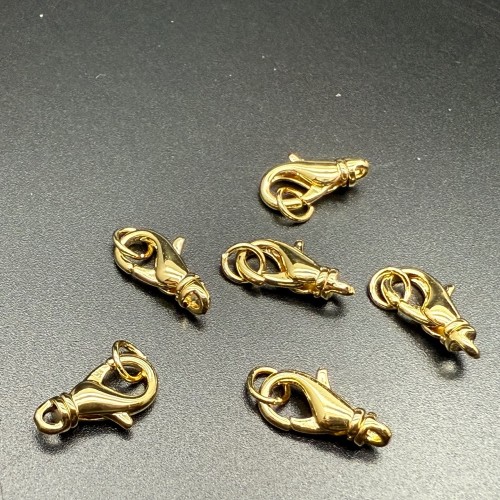 Карабин, с соединительным колечком, родий/латунь, цвет золото, размер 13х7 мм, цена за шт